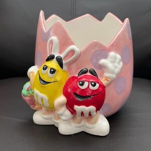 M&M'S Pink Polka Dot Ceramic Egg Planter with Red & Yellow Characters